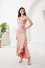 Rose Pink Strapless Ruffle Long Formal Dress
