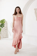Rose Pink Strapless Ruffle Long Formal Dress