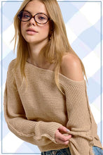 Crumb Cake Boat Neck Off Shoulder Cozy Dolman Sleeve Sweater