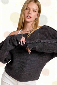Dolphin Boat Neck Off Shoulder Cozy Dolman Sleeve Sweater