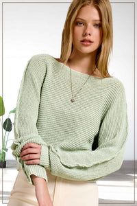 Frosty MintBoat Neck Off Shoulder Cozy Dolman Sleeve Sweater