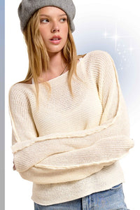 Milk MintBoat Neck Off Shoulder Cozy Dolman Sleeve Sweater