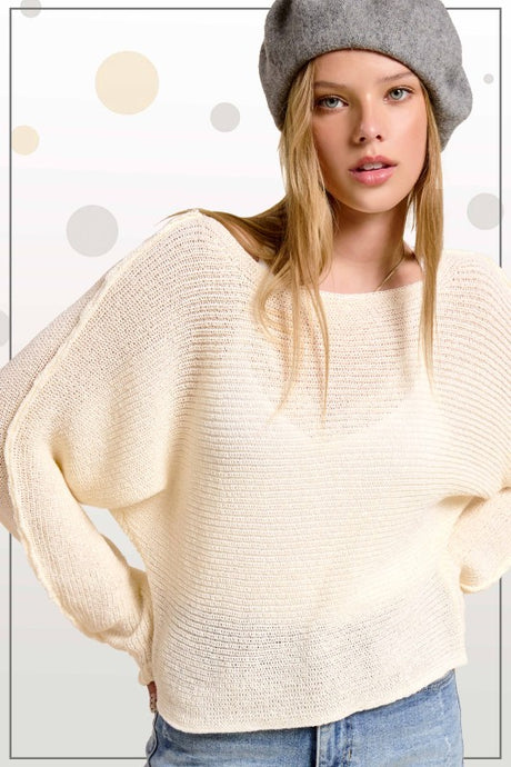 Milk MintBoat Neck Off Shoulder Cozy Dolman Sleeve Sweater