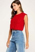 Red Cable Knit Button Front Sleeveless Vest