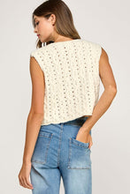 Off White Cable Knit Button Front Sleeveless Vest