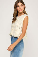 Off White Cable Knit Button Front Sleeveless Vest