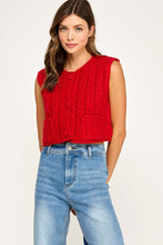 Red Cable Knit Button Front Sleeveless Vest