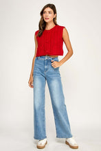 Red Cable Knit Button Front Sleeveless Vest