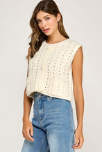 Off White Cable Knit Button Front Sleeveless Vest