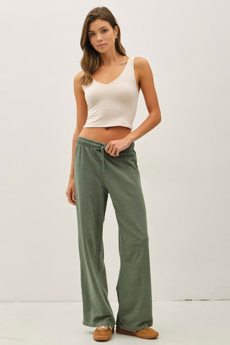 Spruce Acid Wash Wide Leg Cotton Fleece Pants
