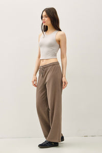 Espresso Acid Wash Wide Leg Cotton Fleece Pants