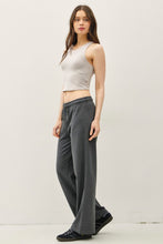 Charcoal Acid Wash Wide Leg Cotton Fleece Pants