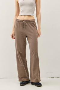 Espresso Acid Wash Wide Leg Cotton Fleece Pants