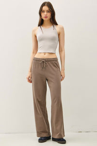 Espresso Acid Wash Wide Leg Cotton Fleece Pants
