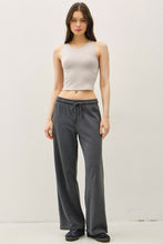 Charcoal Acid Wash Wide Leg Cotton Fleece Pants