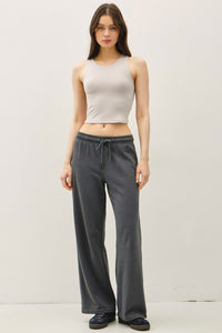 Charcoal Acid Wash Wide Leg Cotton Fleece Pants