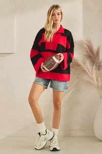 Red/Black Game Day Varsity Stripe Zip Pullover