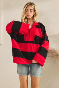Red/Black Game Day Varsity Stripe Zip Pullover