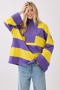 Purple/Yellow Game Day Varsity Stripe Zip Pullover
