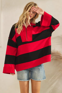 Red/Black Game Day Varsity Stripe Zip Pullover