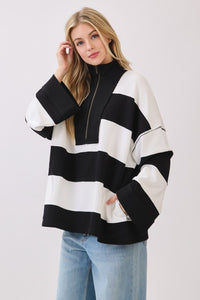 Black/White Game Day Varsity Stripe Zip Pullover