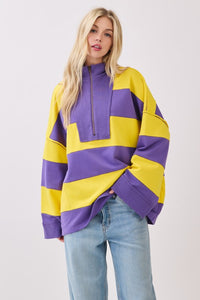Purple/Yellow Game Day Varsity Stripe Zip Pullover
