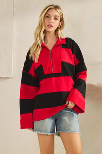Red/Black Game Day Varsity Stripe Zip Pullover