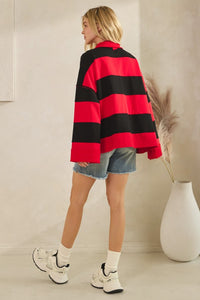 Red/Black Game Day Varsity Stripe Zip Pullover