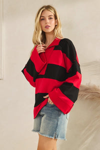 Red/Black Game Day Varsity Stripe Zip Pullover