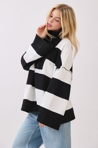 Black/White Game Day Varsity Stripe Zip Pullover