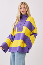 Purple/Yellow Game Day Varsity Stripe Zip Pullover