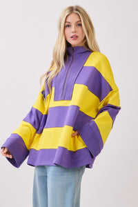 Purple/Yellow Game Day Varsity Stripe Zip Pullover