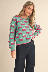 Emerald Berry Multi Fuzzy Cherry Sweater