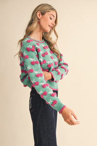 Emerald Berry Multi Fuzzy Cherry Sweater