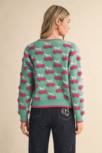 Emerald Berry Multi Fuzzy Cherry Sweater