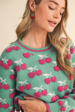 Emerald Berry Multi Fuzzy Cherry Sweater