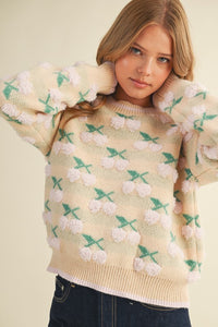 Ivory Pink Multi Fuzzy Cherry Sweater