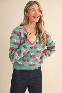 Emerald Berry Multi Fuzzy Cherry Sweater