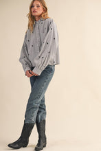 Black Stripe Embroidered Mock Neck Striped Button Up Top