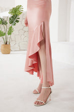 Rose Pink Strapless Ruffle Long Formal Dress