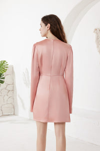 Rose Pink Satin Puff Sleeve Midi Dress