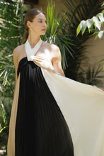Ivory/Taupe/Black Three-tone Pleated Backless Maxi Dress