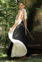 Ivory/Taupe/Black Three-tone Pleated Backless Maxi Dress