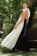 Ivory/Taupe/Black Three-tone Pleated Backless Maxi Dress