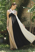 Ivory/Taupe/Black Three-tone Pleated Backless Maxi Dress