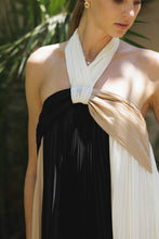 Ivory/Taupe/Black Three-tone Pleated Backless Maxi Dress