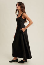 Black Cotton A-line Midi Dress