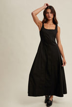 Black Cotton A-line Midi Dress