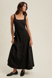 Black Cotton A-line Midi Dress