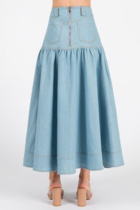Light Denim Women Woven Solid Denim A-line Maxi Skirts